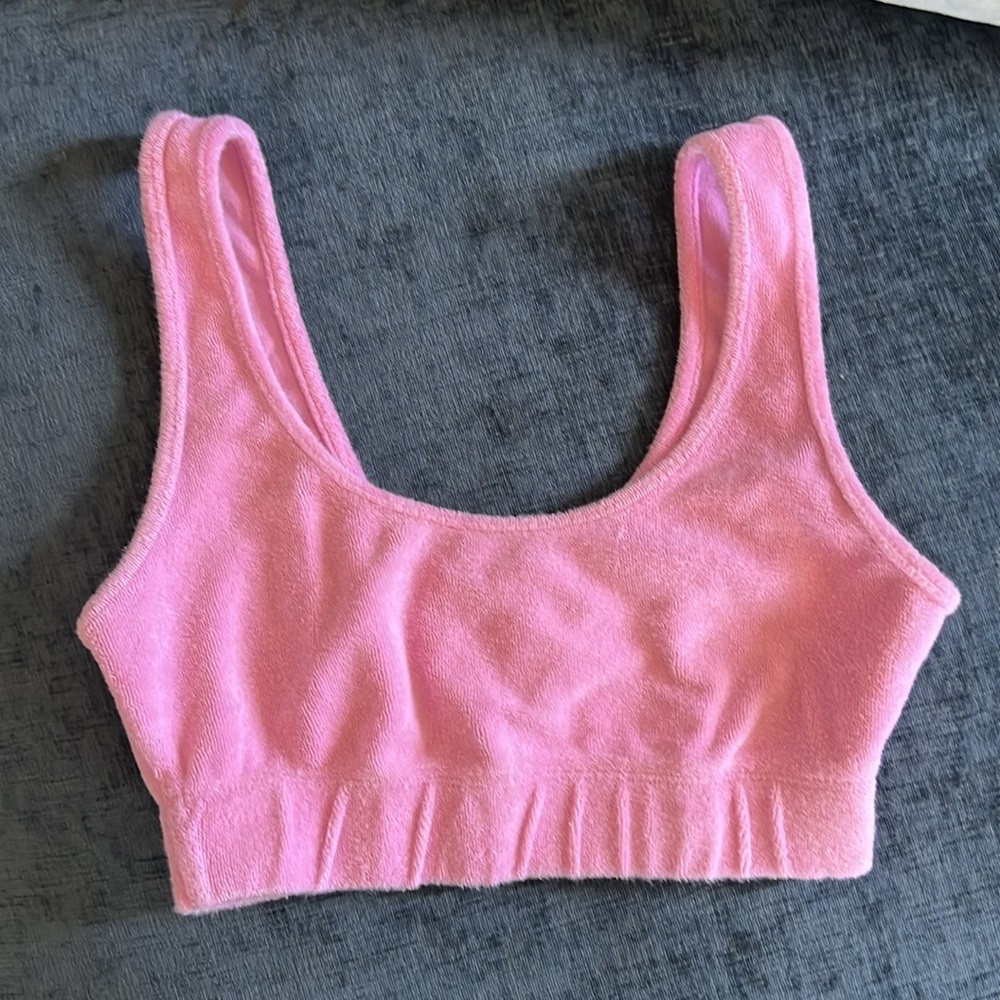 ZARA Bubblegum Pink Terry Crop Top small